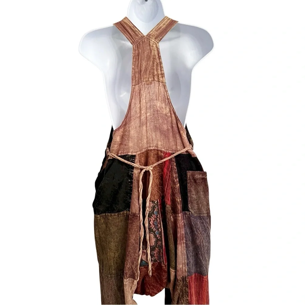 Bohemian Hippy Patchwork Jumpsuit Nepal Multi Fabric Harem Pant Baggy Fit Large - Picture 6 of 8
